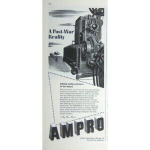 Ampro 1944 Vintage AD Projector Print Talking Motion Pictures at Home Post War